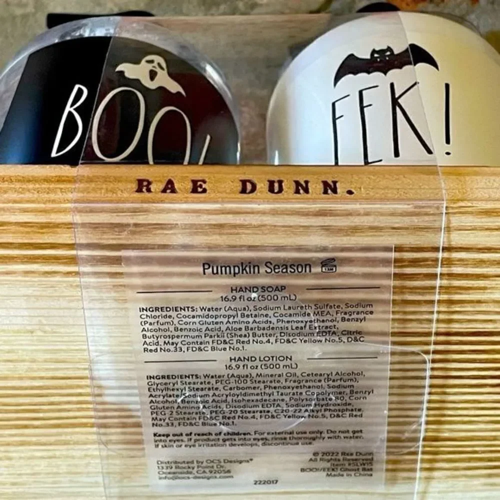 Rae Dunn BOO! & EEK! Soap & lotion set In Pumpkin Season Sent with Wooden Tray